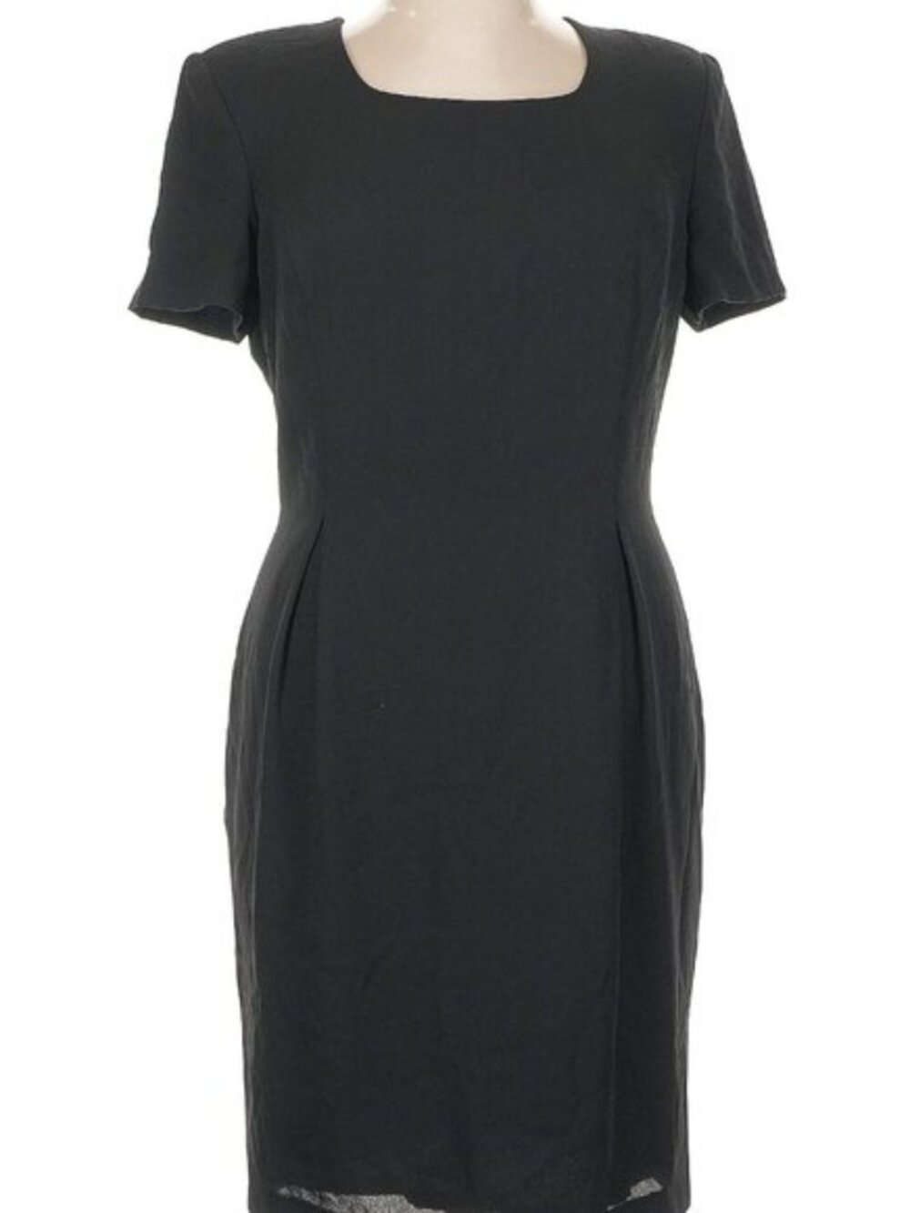 Maggy London Black Short-Sleeve Square Neck Sheath Midi Shift Dress-Size 16